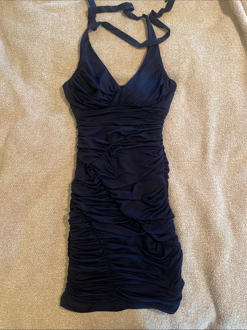 XOXO Navy Halter Ruched Mini Dress